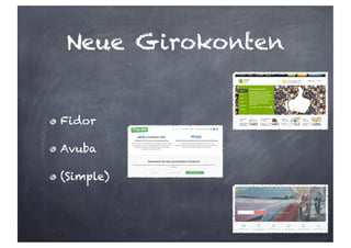Neue Girokonten
Fidor
Avuba
(Simple)
 