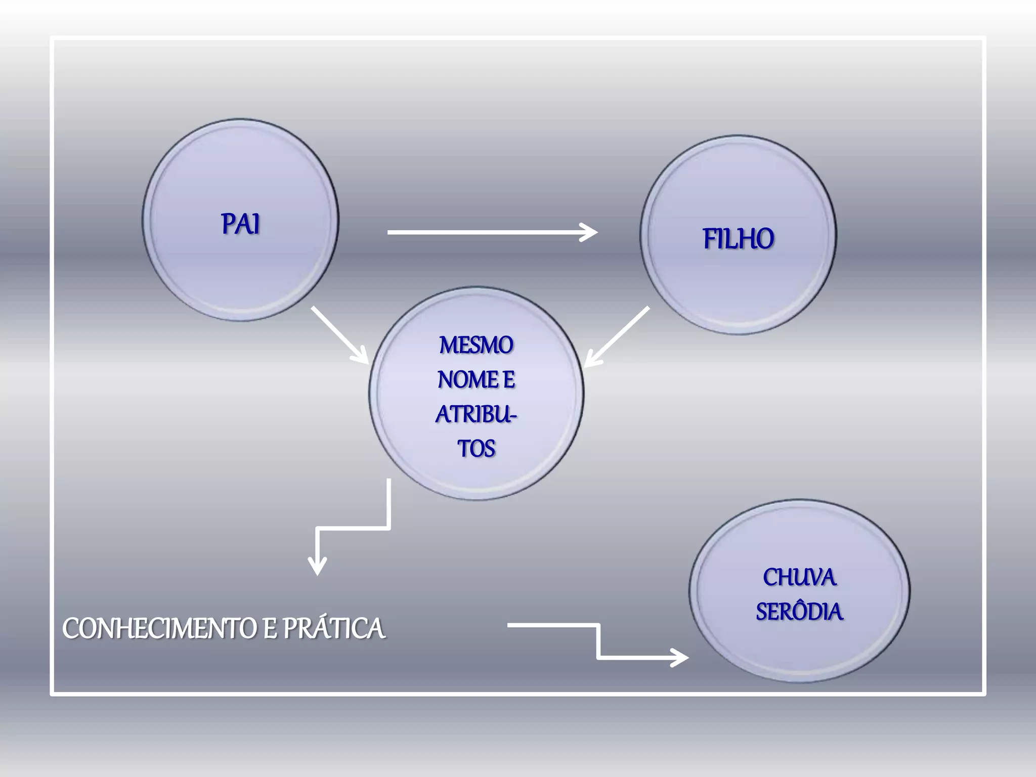 CONHECIMENTOE PRÁTICA
PAI FILHO
MESMO
NOMEE
ATRIBU-
TOS
CHUVA
SERÔDIA
 