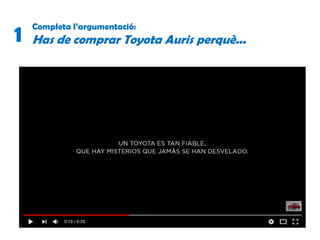 Completa l’argumentació:
Has de comprar Toyota Auris perquè...1
 