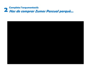 Completa l’argumentació:
Has de comprar Zumos Pascual perquè...2
 