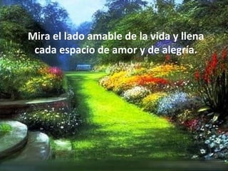 Mira el lado amable de la vida y llena cada espacio de amor y de alegría. 