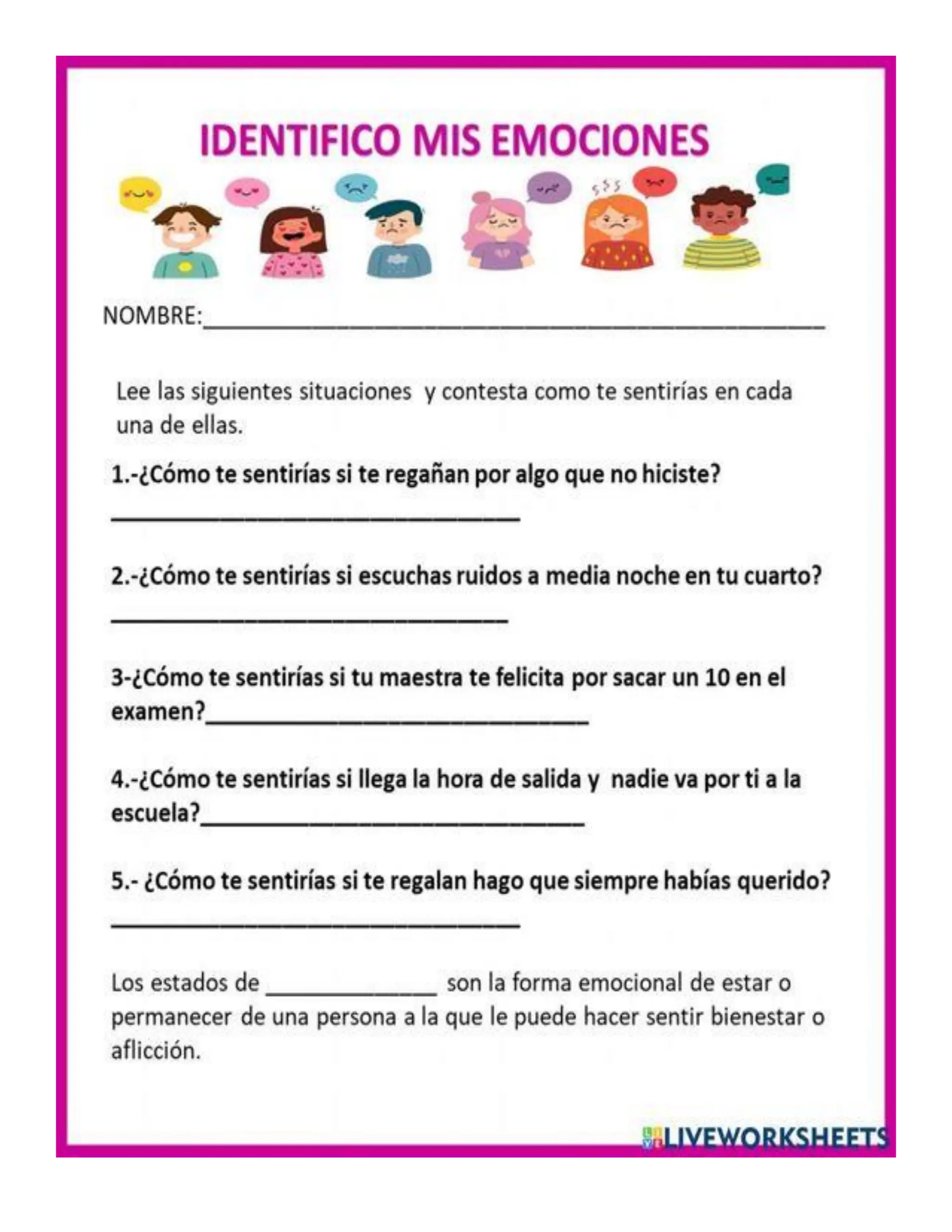 Actividades de las emociones para niños de segundo grado | PDF