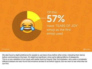 We also found a slight preference for people to use tears of joy before other emoji, indicating their stance
before commen...