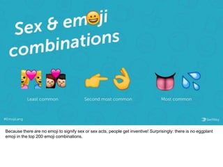 Because there are no emoji to signify sex or sex acts, people get inventive! Surprisingly: there is no eggplant
emoji in t...