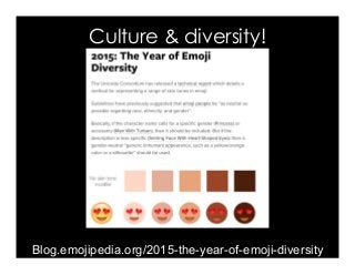 Culture & diversity!
Blog.emojipedia.org/2015-the-year-of-emoji-diversity
 