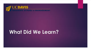 What Did We Learn?
 