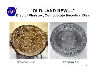 “OLD…AND NEW….”
Disc of Phaistos, Confederate Encoding Disc




17th century…B.C.          19th century A.D.
                                               9
 