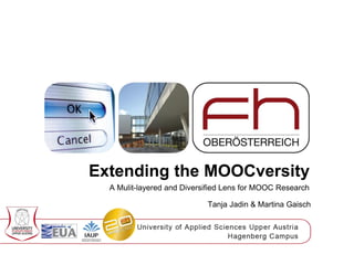 Extending the MOOCversity
A Mulit-layered and Diversified Lens for MOOC Research
Tanja Jadin & Martina Gaisch

 