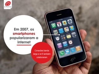 Em 2007, os
smartphones
popularizaram a
internet
Conexões banda
larga e wi-fi também
colaboraram
 