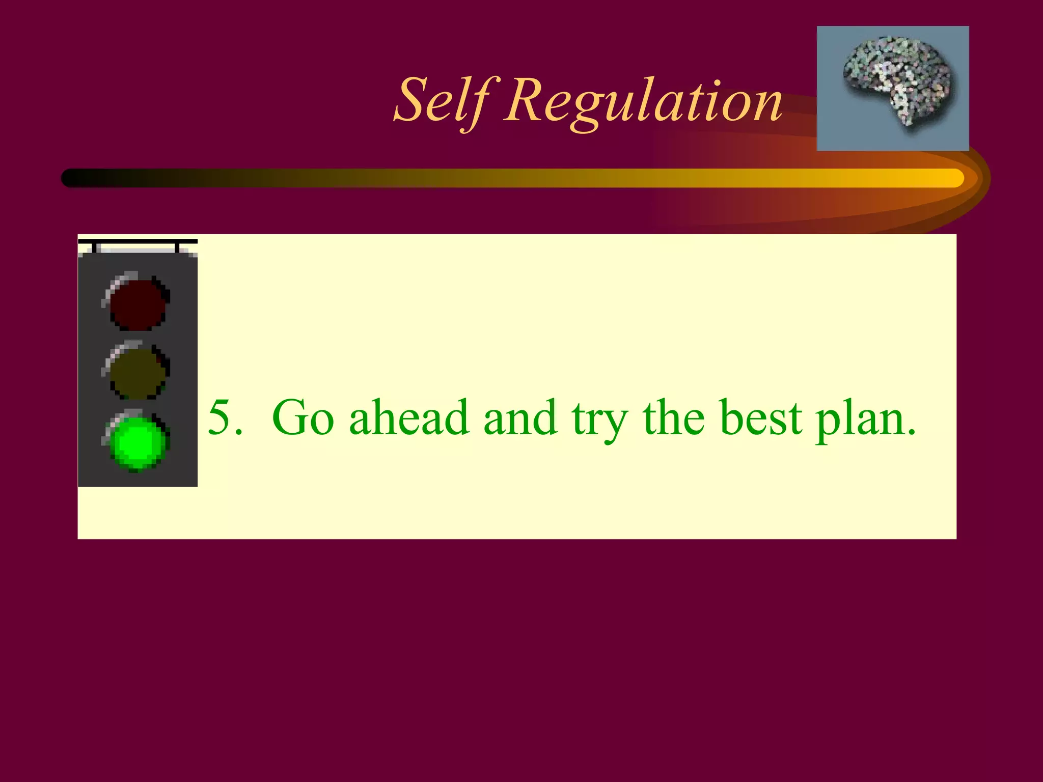 Self Regulation 5.  Go ahead and try the best plan. 