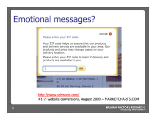 25
Emotional messages?
http://www.schwans.com/
#1 in website conversions, August 2009 – MARKETCHARTS.COM
 
