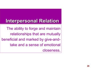 28
Interpersonal RelationInterpersonal Relation
The ability to forge and maintain
relationships that are mutually
benefici...