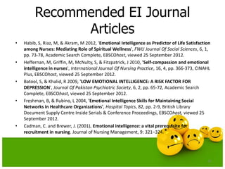 Recommended EI Journal
Articles
• Habib, S, Riaz, M, & Akram, M 2012, 'Emotional Intelligence as Predictor of Life Satisfa...