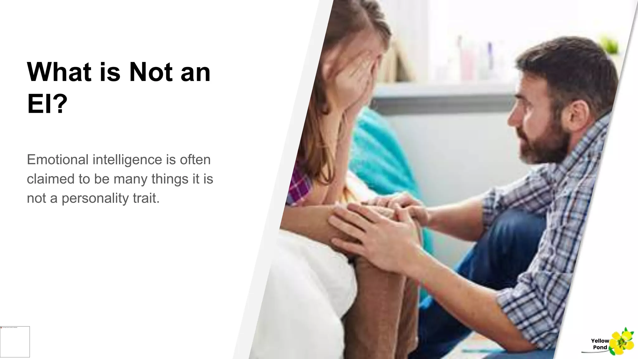 What is Not an
EI?
Emotional intelligence is often
claimed to be many things it is
not a personality trait.
Yellow
Pond
 