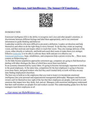 Emotional Intelligence And Interpersonal Intelligence | PDF