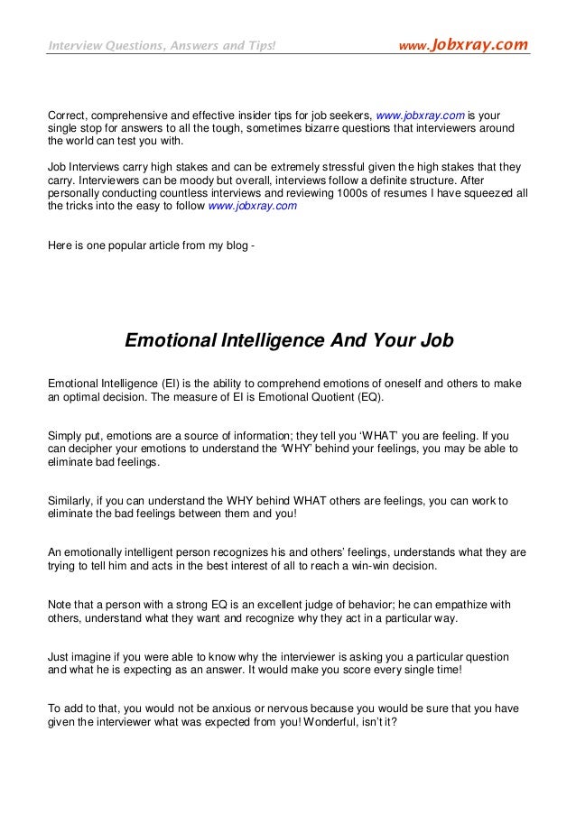 Emotional Intelligence Make It Work For You From Www Jobxray Com