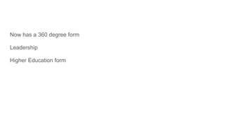 Now has a 360 degree form
Leadership
Higher Education form
 