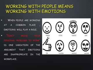 WORKING WITH PEOPLE MEANSWORKING WITH PEOPLE MEANS
WORKING WITH EMOTIONSWORKING WITH EMOTIONS
 