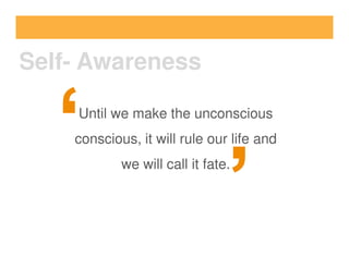 Until we make the unconscious
conscious, it will rule our life and
Self- Awareness
conscious, it will rule our life and
we...