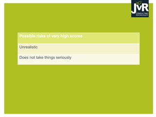 Possible risks of very high scores
Unrealistic
Does not take things seriously
 