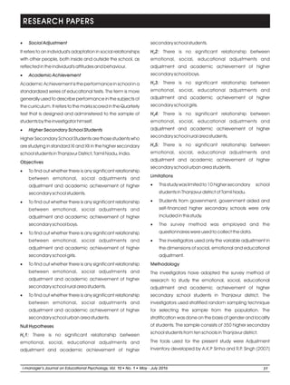 Emotional, social, educational adjustment of higher secondary school ...