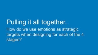 Pulling it all together.
How do we use emotions as strategic
targets when designing for each of the 4
stages?
 