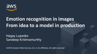 © 2017, Amazon Web Services, Inc. or its Affiliates. All rights reserved.
Emotion recognition in images
From idea to a model in production
Hagay Lupesko
Sandeep Krishnamurthy
©2018 Amazon Web Services, Inc. or its affiliates, All rights reserved
 