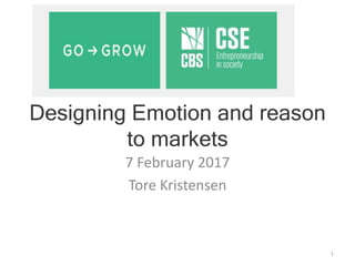 Designing Emotion and reason
to markets
7 February 2017
Tore Kristensen
1
 