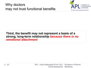 Why doctors
may not trust functional benefits
Third, the benefit may not represent a basis of a
strong, long-term relation...