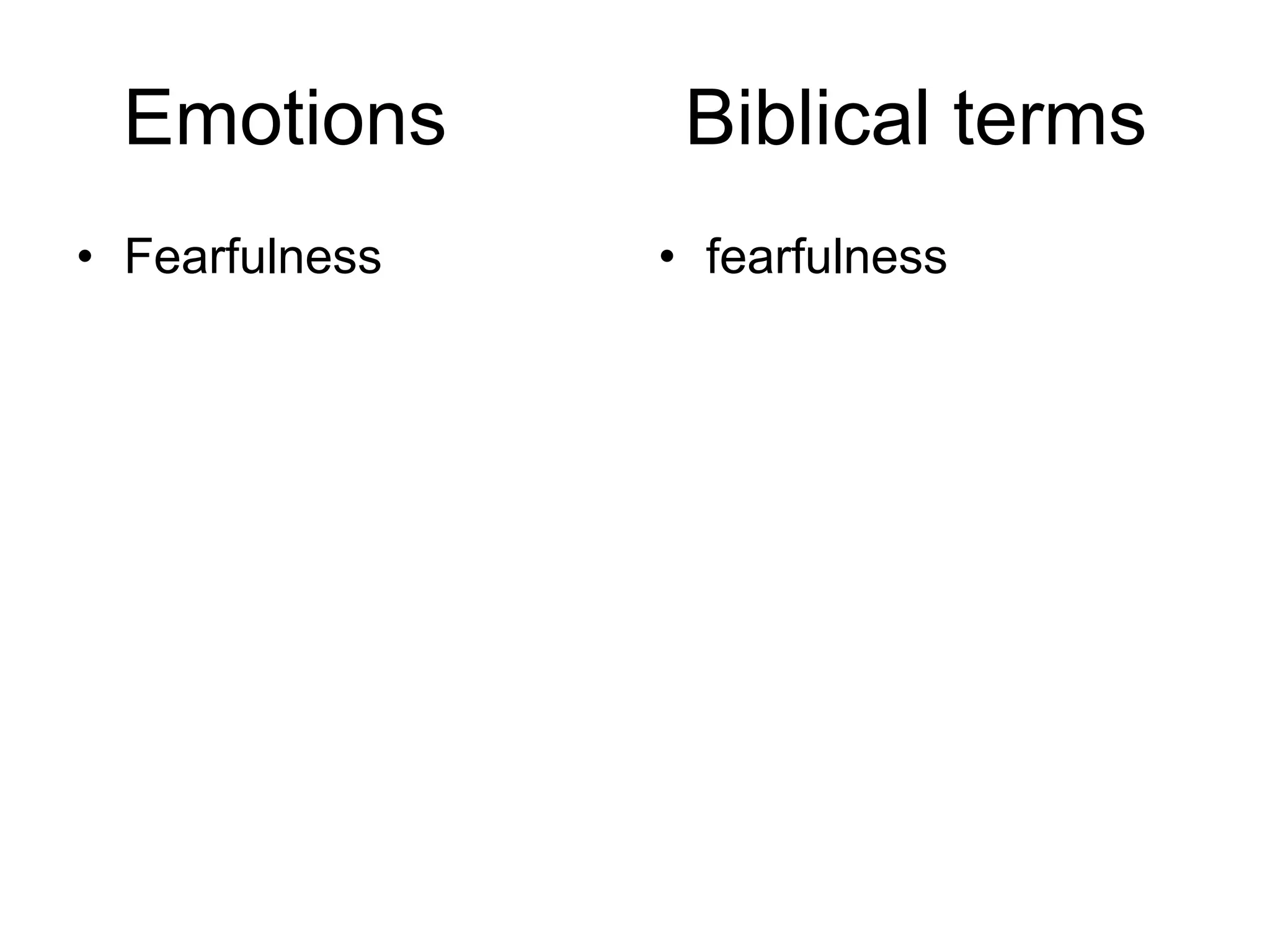 Emotions  Biblical terms Fearfulness fearfulness 