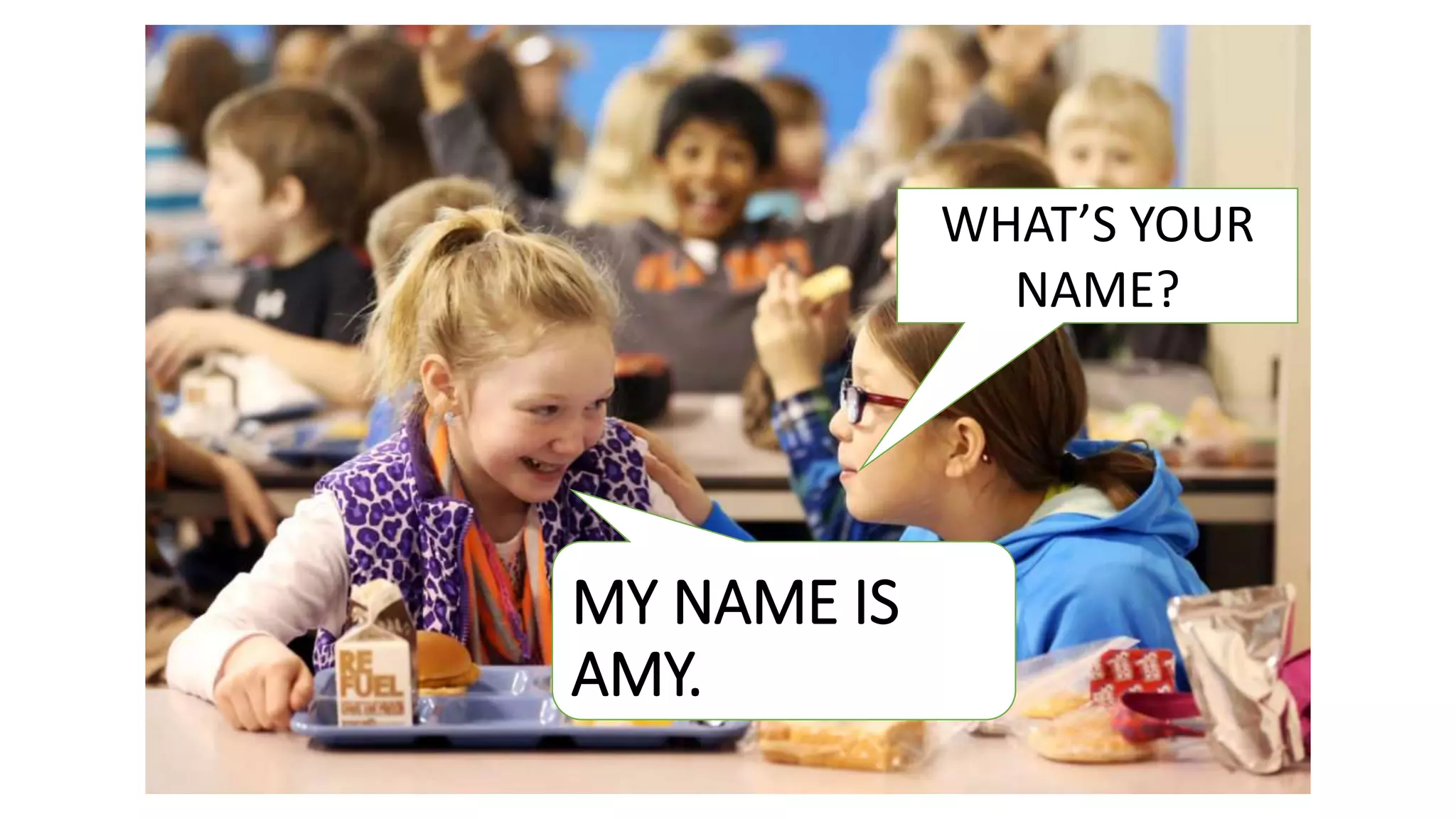 MY NAME IS
AMY.
WHAT’S YOUR
NAME?