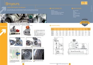 25www.palamaticprocess.fr/machines-industrielles/emottage/broyeur-industriel
Vidéos & plans téléchargeables en ligne
Avantages
EXISTE
SUR
MESURE
A C D G KW
UM160
UM315
UM500
UM630
I
. Agr
. Alimentation animale
Broyeurs
1424
I I
F Accès aisé à la chambre de broyage possibilité de chargement d’outil
F Conception passage d’arbre renforcé F Granulométrie ultra fine F Nombre de rangées de broches modu-
lable
Advantages
F
plantation.
Configurateur moteur selon l’encombrement disponible:
Broyeurs
 