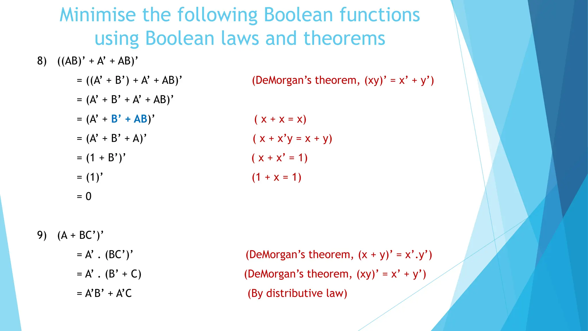 Boolean Algebra logic and De Morgan theorem | PPTX | Physics | Science