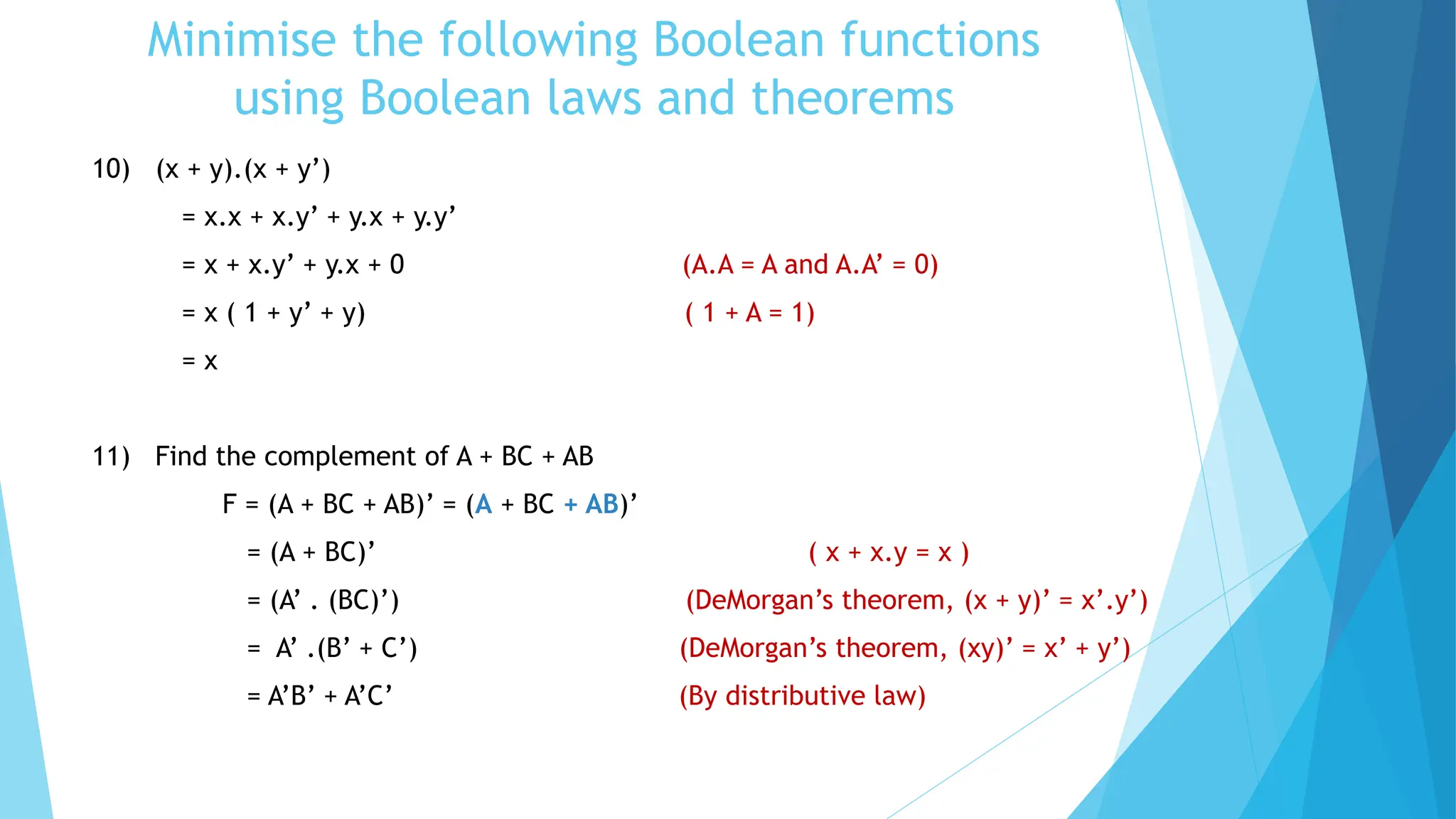 Boolean Algebra logic and De Morgan theorem | PPTX | Physics | Science