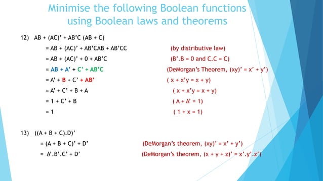 Boolean Algebra logic and De Morgan theorem | PPTX