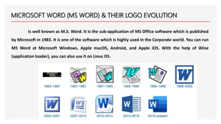 MICROSOFT WORD (MS WORD) & THEIR LOGO EVOLUTION
Is well known as M.S. Word. It is the sub-application of MS Office softwar...