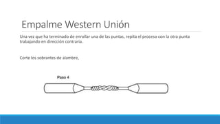 Empalme Western Unión
Una vez que ha terminado de enrollar una de las puntas, repita el proceso con la otra punta
trabajando en dirección contraria.
Corte los sobrantes de alambre,
 