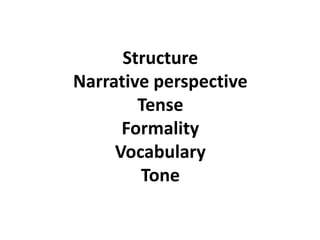 If you apply the wrong techniques and features – the text won’t provide a platform from which you can show off your ability to extract and use detail from the original – even though there are only 5 marks for ‘Writing’, it’s important to get it right.