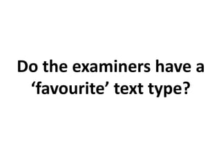Marks for WritingBand 1:5The language has character and sounds convincing. Ideas are confidently expressed in a wide range of effective and/or interesting language. Sequence is soundthroughout.Band 2:4Language is mostly fluent and there is clarity of explanation. There is a sufficientrange of vocabulary to express ideas with some subtlety. Theresponse attempts to create character or appropriate voice. The answer is mainly well sequenced.Band 3:3Language is clear and appropriate, but comparatively plain, expressing littlecharacter. Individual points are rarely extended, but explanations are adequate.There may be flaws in the sequence.
