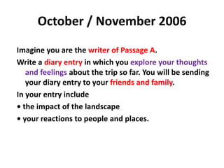 May / June 2010(iii)As a result of the dispute between neighbours, a public meeting has been called. At this meeting, in turn, the writer’s mother and the father next door are given the chance to present their views.The chairperson of the meeting asks the mother the following question:“Can you explain why you and other people in the neighbourhood believe that things have ‘gone too far’?”The chairperson of the meeting asks the father next door the following question:“Can you explain your position and views on this matter?”Write the words of the public meeting.