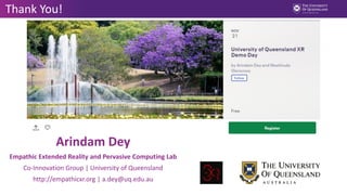 Thank You!
Looxid
Arindam Dey
Empathic Extended Reality and Pervasive Computing Lab
Co-Innovation Group | University of Queensland
http://empathicxr.org | a.dey@uq.edu.au
 
