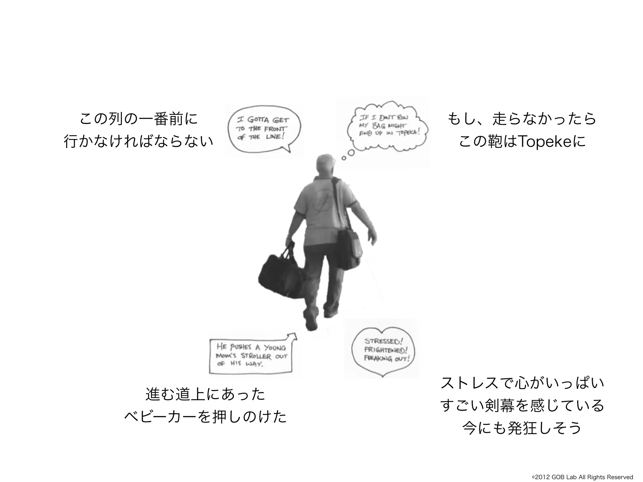 この列の一番前に         もし、走らなかったら
行かなければならない         この鞄はTopekeに




                  ストレスで心がいっぱい
     進む道上にあった
                  すごい剣幕を感じている
    ベビーカーを押しのけた
                    今にも発狂しそう


                        ©2012 GOB Lab All Rights Reserved
 