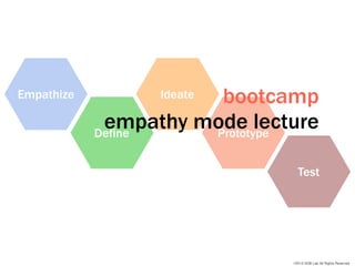 Empathize              bootcamp
                  Ideate

             empathy mode lecture
            Define    Prototype


                                Test




                              ©2012 GOB Lab All Rights Reserved
 