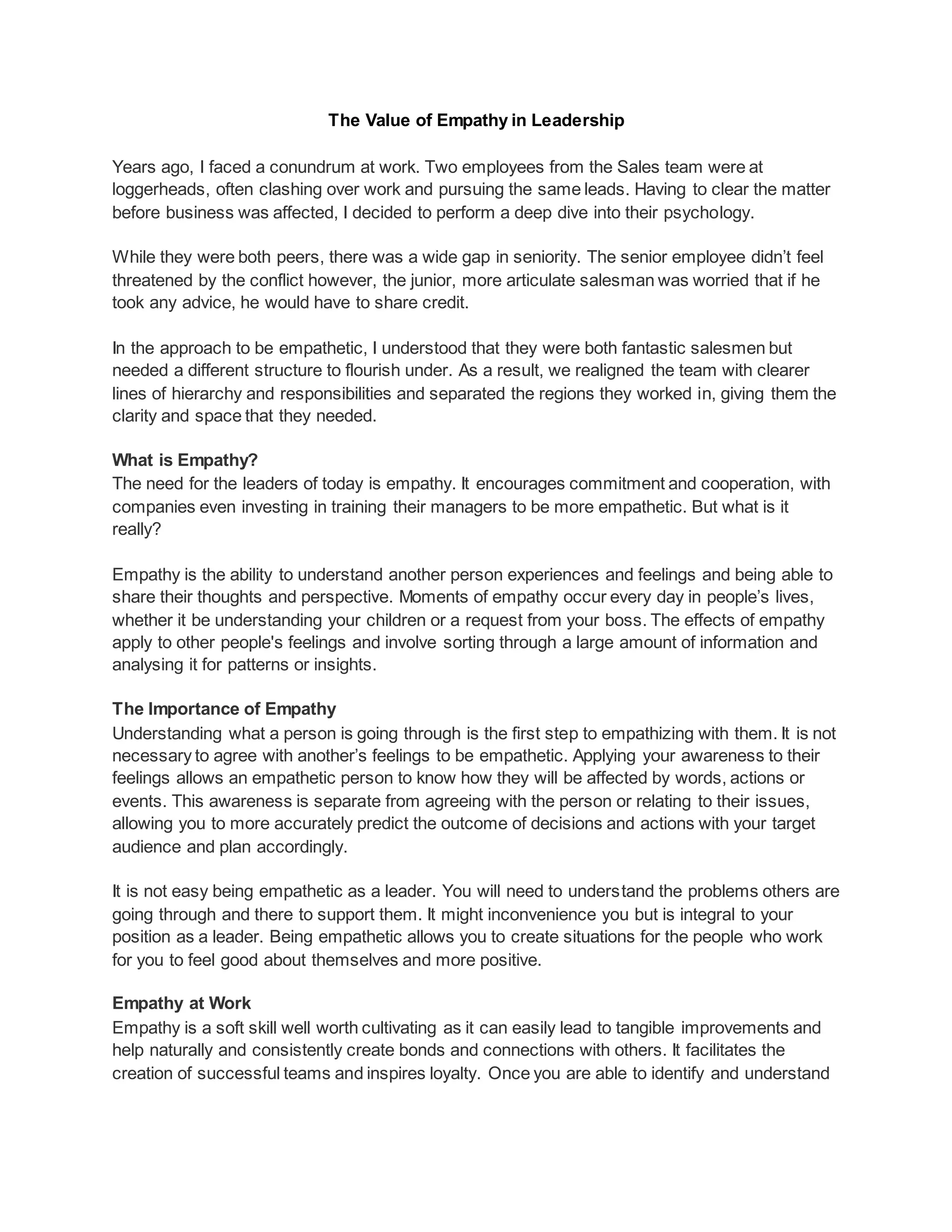 The Value of Empathy in Leadership | DOCX