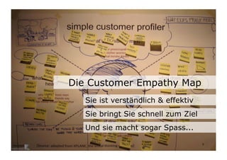 Die Customer Empathy Map
                              Sie ist verständlich & effektiv
                              Sie bringt Sie schnell zum Ziel
                              Und sie macht sogar Spass...
Wengistrasse 7
8004 Zürich
T +41 44 585 39 20                                              5
info@konzeptwerkstatt.ch
www.konzeptwerkstatt.ch
 