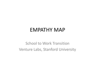 EMPATHY MAP AND
PROBLEM STATEMENT
School to Work Transition
Venture Labs, Stanford University
 