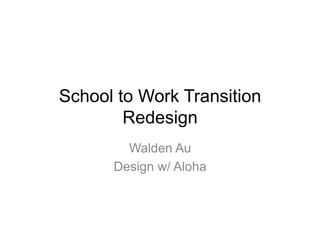 School to Work Transition
Redesign
Walden Au
Design w/ Aloha
 