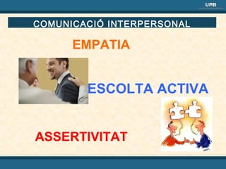 COMUNICACIÓ INTERPERSONAL

EMPATIA

ESCOLTA ACTIVA
ASSERTIVITAT

 