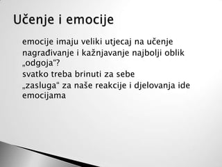 Kako razvijati empatijuPohvala - suosjećajno ponašanje  = razvijati Empatično razumijevanje - najzrelija strategija rješavanja sukoba i pretpostavka nenasilnog ponašanja Koraci u razvoju suosjećanja kod djece su sljedeći:1. upoznavanje svojih osjećaja2. iskazivanje svojih osjećaja3. prepoznavanje osjećaja u druge djece ili odraslih4. pokazivanje razumijevanja za osjećaje drugih.