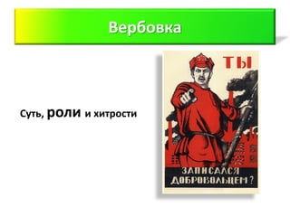 Вербовка



Суть, роли и хитрости
 